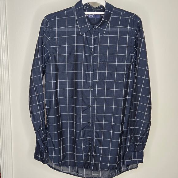 GAP Midnight Blue & White Longsleeve Semi Sheer Button Down Shirt Size M - Picture 1 of 8